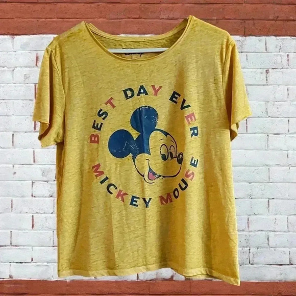 Disney Mickey Mouse Yellow Short Sleeve Tee - Picture 1 of 3